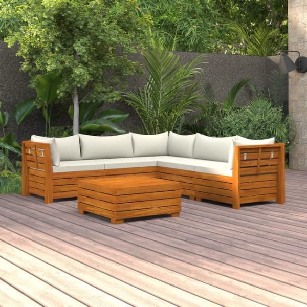 6 pcs conjunto lounge de jardim c/ almofadões acácia maciça vidaXL