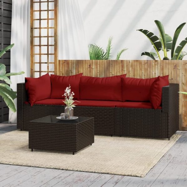 4 pcs conjunto lounge jardim c/ almofadões vime PE castanho vidaXL