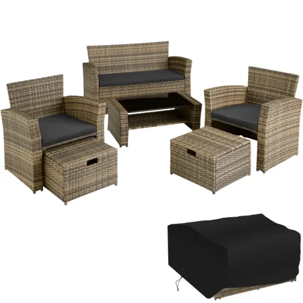 TECTAKE Conjunto de rattan Para 4 a 6 pessoas