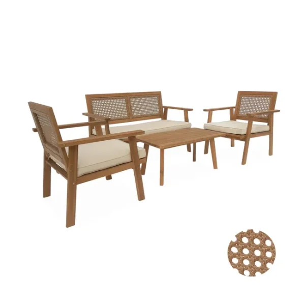 Conjunto de mobiliário de jardim com sofá em madeira, 4 lugares, Bohemia, 117x64x74 cm