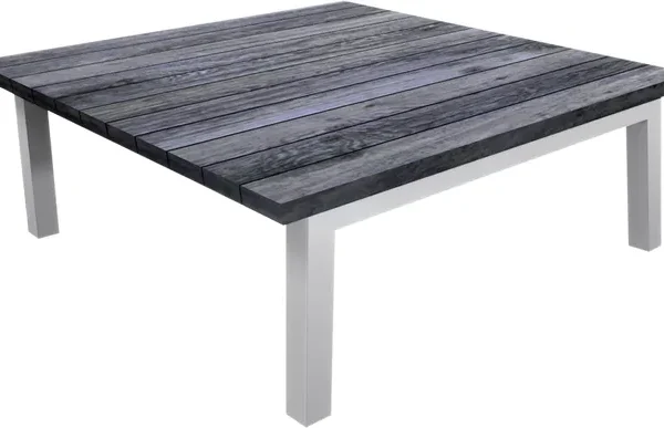 Mesa de alumínio 85x85 cm branco e tampo em madeira Scancom