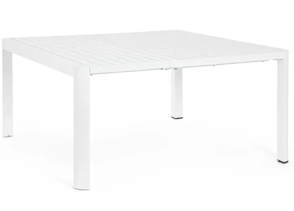 Mesa extensível "Kiplin" 149x97/149 branca em alumínio pintado para exterior em jardim e varanda