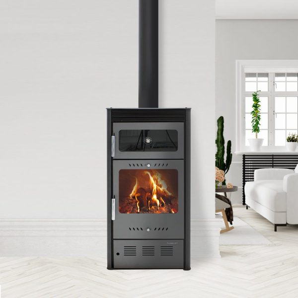 Fogão a lenha moderno com forno Luxe Oven 7,78 kW cinza